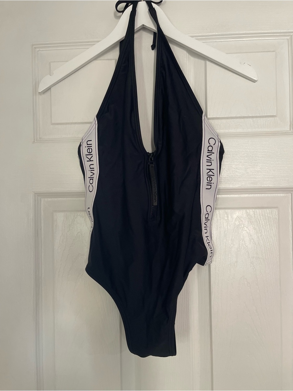 Calvin Klein Black Swimsuit with White Logo Accent one piece zip small